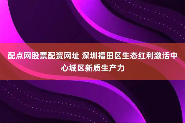 配点网股票配资网址 深圳福田区生态红利激活中心城区新质生产力